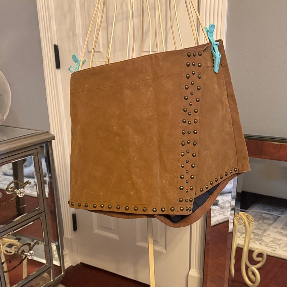 Free People Brown Suede Studded Mini Skirt